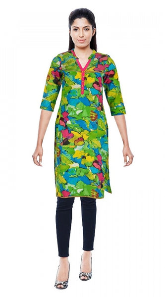 Mayawye Women's Cotton Kurtis (Green, L)