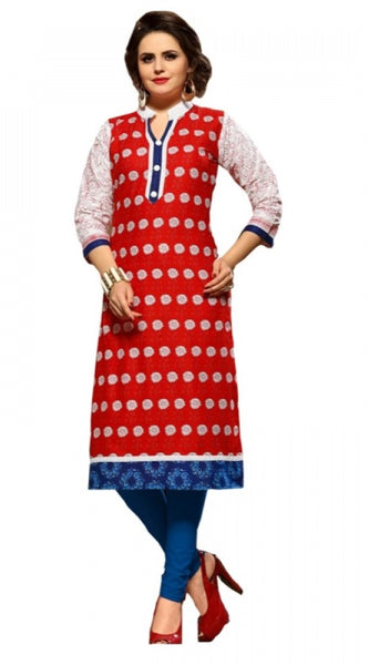 Mayawye Women's Cotton Kurtis (Red, Multi, L)