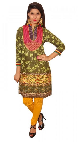 Mayawye Women's Cotton Kurtis (Green, XL)