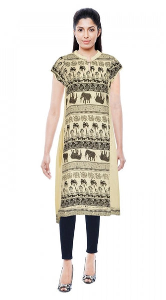 Mayawye Women's Rayon Kurtis (Beige, L)