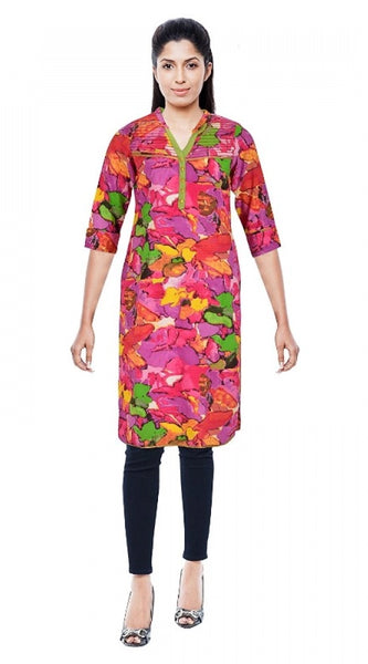 Mayawye Women's Cotton Kurtis (Pink, L)