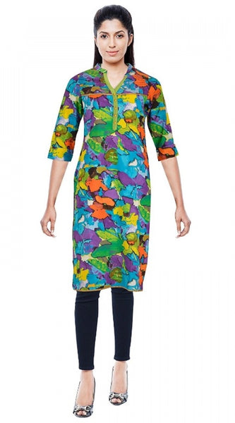 Mayawye Women's Cotton Kurtis (Blue, L)