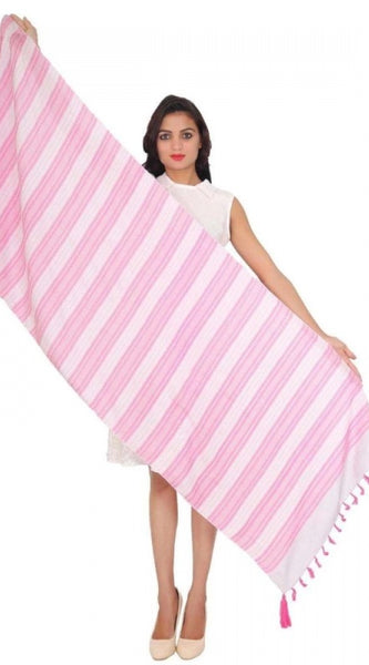 Mayawye Womens Viscose Straight Duppatta (Pink, Off White)