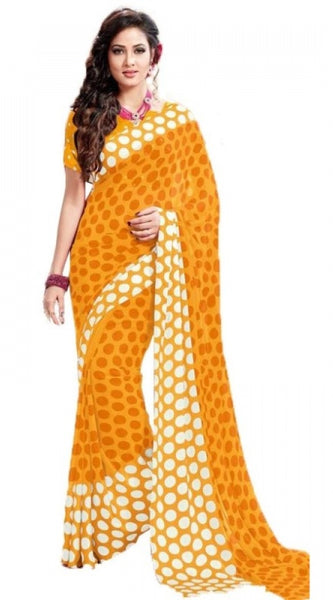 Mayawye Womens Geogrette Saree with Blouse Digital Printed Saree (Yellow, 6.25 Mtr)