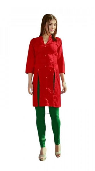 Mayawye Women's Cotton Kurtis (Red, L)