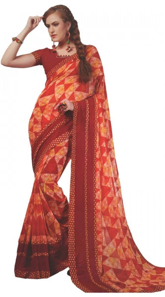Mayawye Womens Georgette Digital Printed Saree (Red, 6.25 Mtr)
