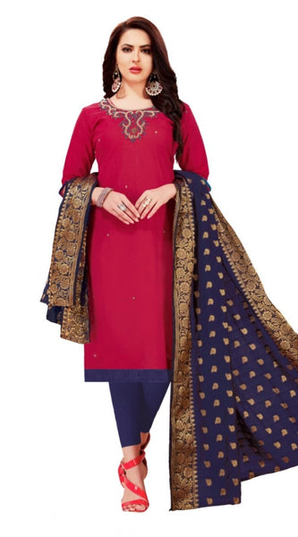 Mayawye Women's Slub Cotton Unstitched Salwar-Suit Material With Dupatta (Magenta, 2-2.5mtrs)