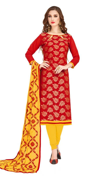 Mayawye Women's Banarasi Jacquard Unstitched Salwar-Suit Material With Dupatta (Red, 2-2.5mtrs)