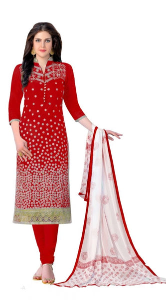 Mayawye Women's Cotton Unstitched Salwar-Suit Material With Dupatta (Red, 2-2.5mtrs)