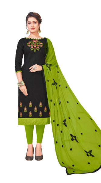 Mayawye Women's Slub Cotton Unstitched Salwar-Suit Material With Dupatta (Black, 2-2.5mtrs)