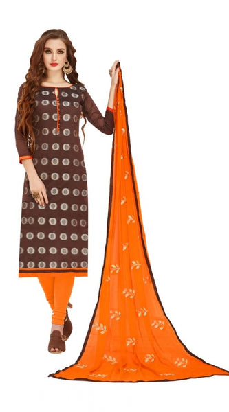 Mayawye Women's Banarasi Jacquard Unstitched Salwar-Suit Material With Dupatta (Brown, 2-2.5mtrs)
