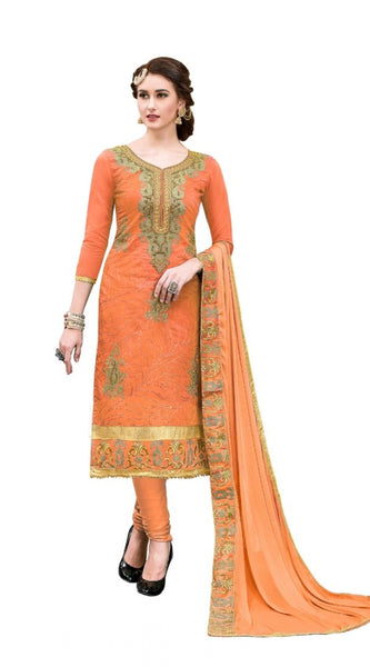 Mayawye Women's Chanderi Cotton Unstitched Salwar-Suit Material With Dupatta (Oranage, 2-2.5mtrs)