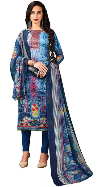 Mayawye Women's Cotton Unstitched Salwar-Suit Material With Dupatta (Blue, 2.5 Mtr)