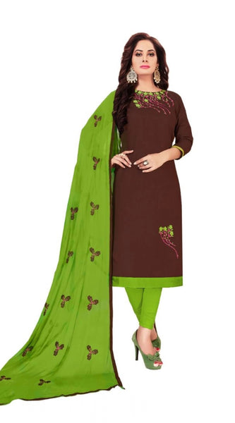 Mayawye Women's Glaze Cotton Unstitched Salwar-Suit Material With Dupatta (Brown, 2 Mtr)