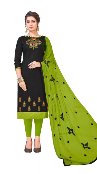 Mayawye Women's Slub Cotton Unstitched Salwar-Suit Material With Dupatta (Black, 2 Mtr)