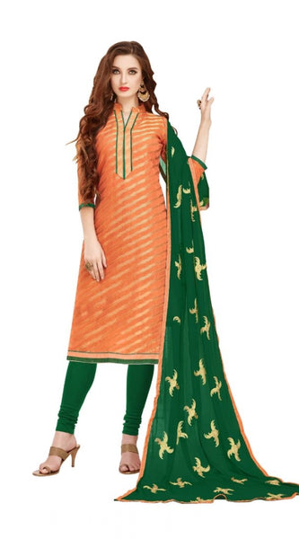Mayawye Women's Banarasi Jacquard Unstitched Salwar-Suit Material With Dupatta (Orange, 2 Mtr)