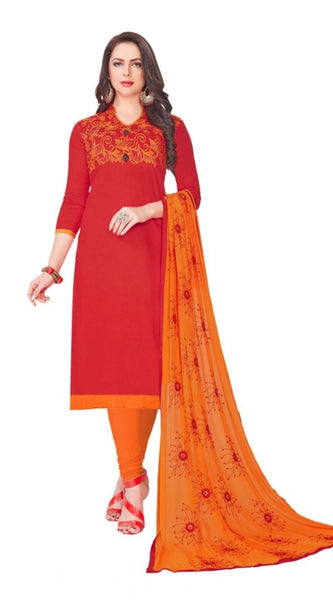 Mayawye Women's Glaze Cotton Unstitched Salwar-Suit Material With Dupatta (Red, 2 Mtr)