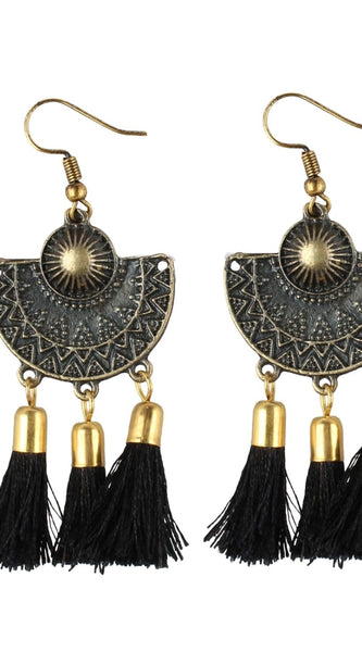 Mayawye Women's Gold Plated Tassel Fashion Earrings-Black