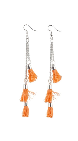Mayawye Women's Tassels Beads Hook Dangler Hanging Hanging Earrings-Orange