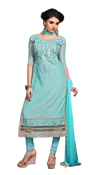Mayawye Women's Chanderi Unstitched Salwar Suit-Material With Dupatta (Light Sea Green,2.3 Mtrs)