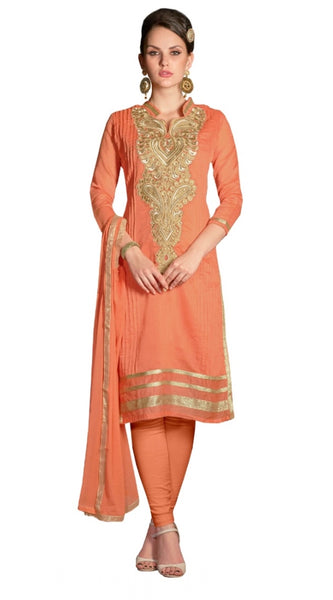 Mayawye Women's Chanderi Unstitched Salwar Suit-Material With Dupatta (Orange,2.2 Mtrs)