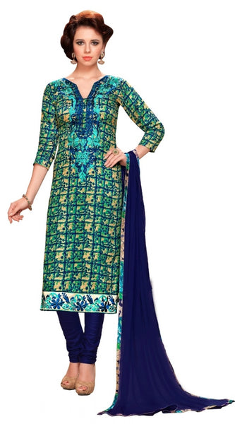 Mayawye Women's Glaze Cotton Unstitched Salwar Suit-Material With Dupatta (Blue & Green,2.3 Mtrs)