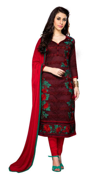 Mayawye Women's Cotton Unstitched Salwar Suit-Material With Dupatta (Dark Maroon,2.3 Mtrs)