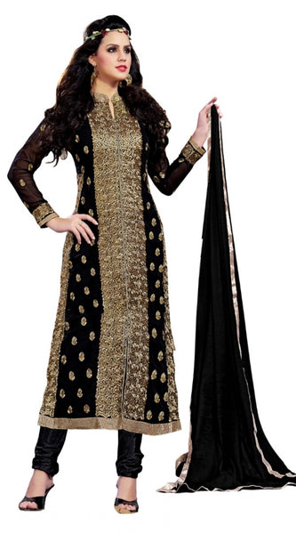 Mayawye Women's Georgette Unstitched Salwar Suit-Material With Dupatta (Black,2 Mtrs)