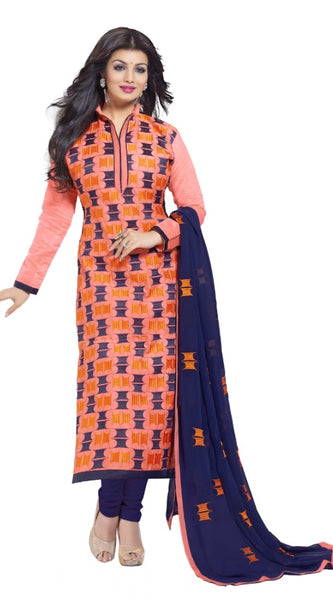 Mayawye Women's Chanderi Unstitched Salwar Suit-Material With Dupatta (Orange,2.2 Mtrs)