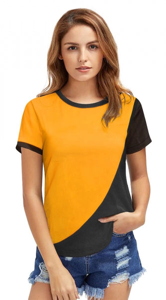Mayawye Women's Polyester, Knitting Western Wear T-Shirt (Yellow)