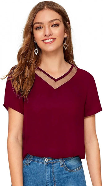 Mayawye Women's Polyester, Knitting Western Wear T-Shirt (Maroon)