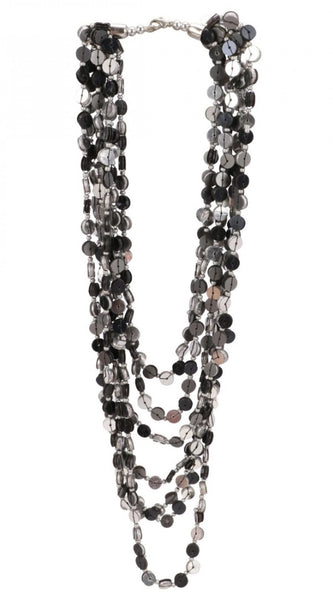 Mayawye Jewellery Stylish Silver Black Beads Necklace (Color: Grey)