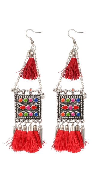 Mayawye Women's Oxidize Gold plated Hook Dangler Hanging Tassels Earring (Color: Multi Color)