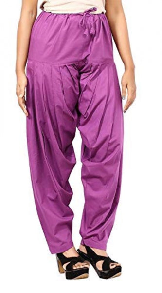 Mayawye Women's Cotton Solid Patiyala (Color:Violet)