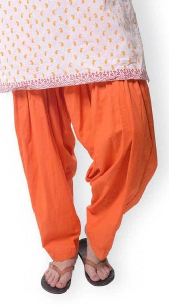 Mayawye Women's Cotton Solid Patiyala (Color:Orange)