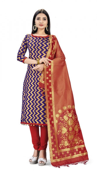 Mayawye Banarasi Silk Unstitched Salwar-Suit Material Premium Quality With Dupatta (Color: Navy Blue)