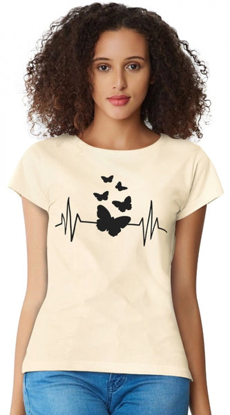 Mayawye Women's Cotton Western Wear T Shirt (Cream)