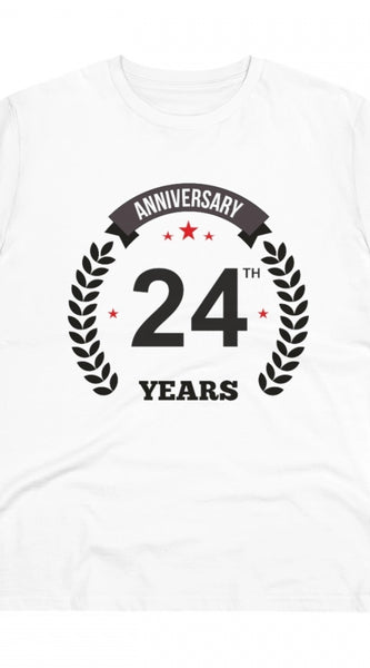 Mayawye Men's PC Cotton 24th Anniversary Printed T Shirt (Color: White, Thread Count: 180GSM)