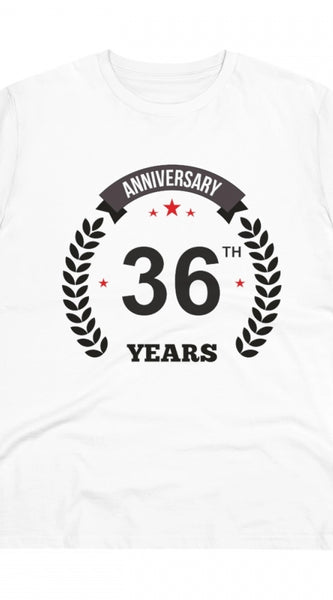 Mayawye Men's PC Cotton 36th Anniversary Printed T Shirt (Color: White, Thread Count: 180GSM)