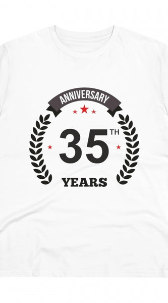 Mayawye Men's PC Cotton 35th Anniversary Printed T Shirt (Color: White, Thread Count: 180GSM)