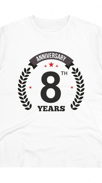 Mayawye Men's PC Cotton 8th Anniversary Printed T Shirt (Color: White, Thread Count: 180GSM)