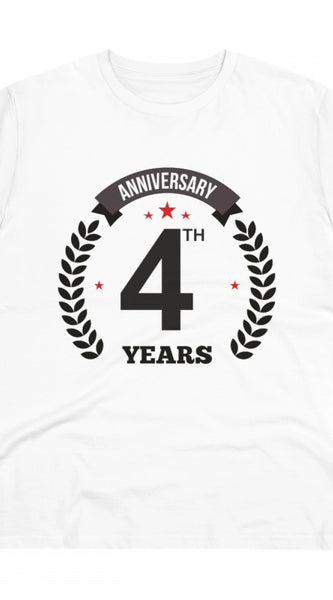 Mayawye Men's PC Cotton 4th Anniversary Printed T Shirt (Color: White, Thread Count: 180GSM)