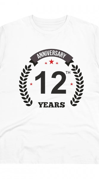 Mayawye Men's PC Cotton 12th Anniversary Printed T Shirt (Color: White, Thread Count: 180GSM)