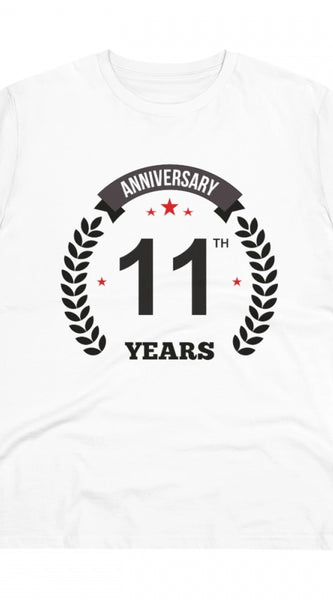 Mayawye Men's PC Cotton 11th Anniversary Printed T Shirt (Color: White, Thread Count: 180GSM)