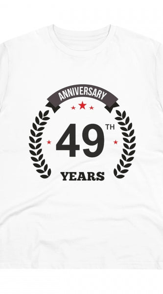 Mayawye Men's PC Cotton 49th Anniversary Printed T Shirt (Color: White, Thread Count: 180GSM)