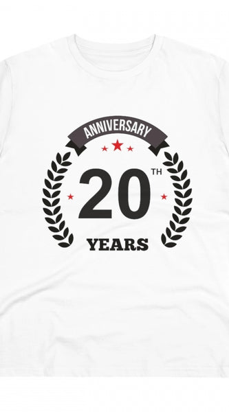 Mayawye Men's PC Cotton 20th Anniversary Printed T Shirt (Color: White, Thread Count: 180GSM)