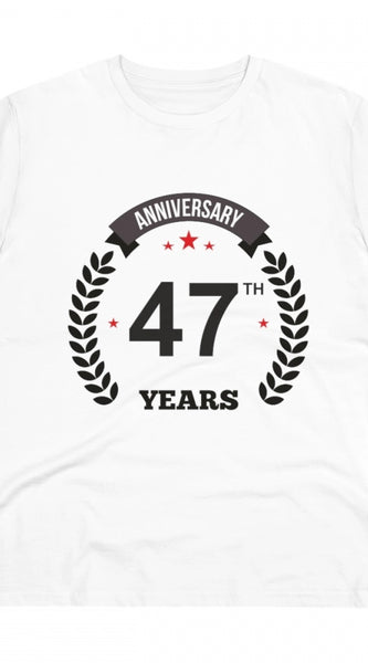 Mayawye Men's PC Cotton 47th Anniversary Printed T Shirt (Color: White, Thread Count: 180GSM)