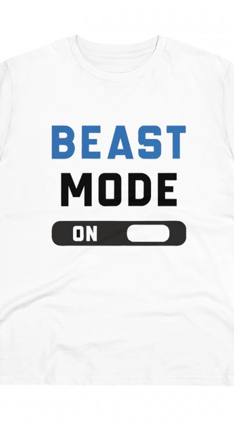 Mayawye Men's PC Cotton Beast Mode On Printed T Shirt (Color: White, Thread Count: 180GSM)