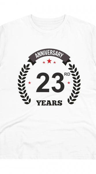Mayawye Men's PC Cotton 23rd Anniversary Printed T Shirt (Color: White, Thread Count: 180GSM)