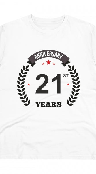 Mayawye Men's PC Cotton 21st Anniversary Printed T Shirt (Color: White, Thread Count: 180GSM)